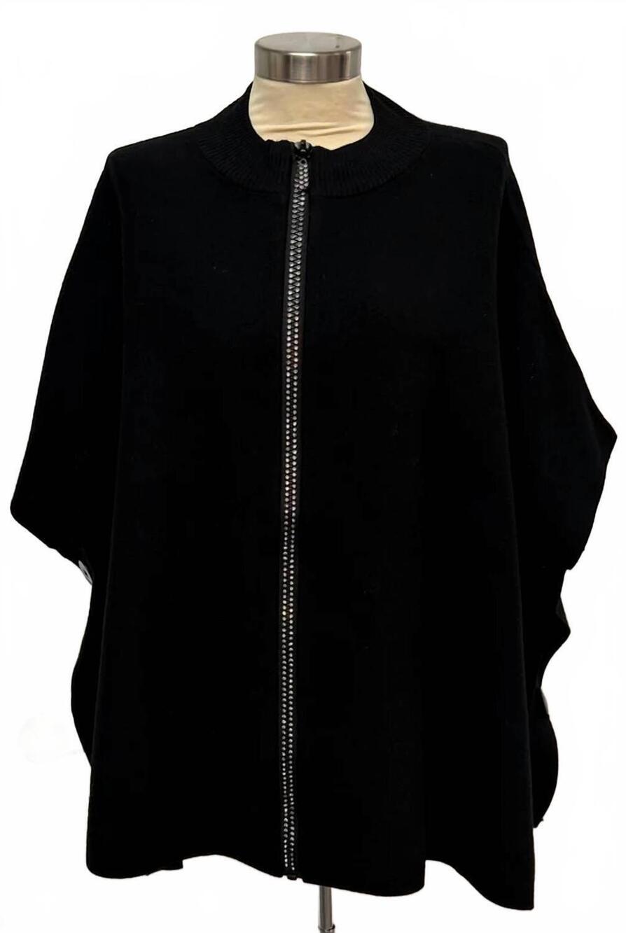NEW WEAVZ women's bling zipper poncho in black